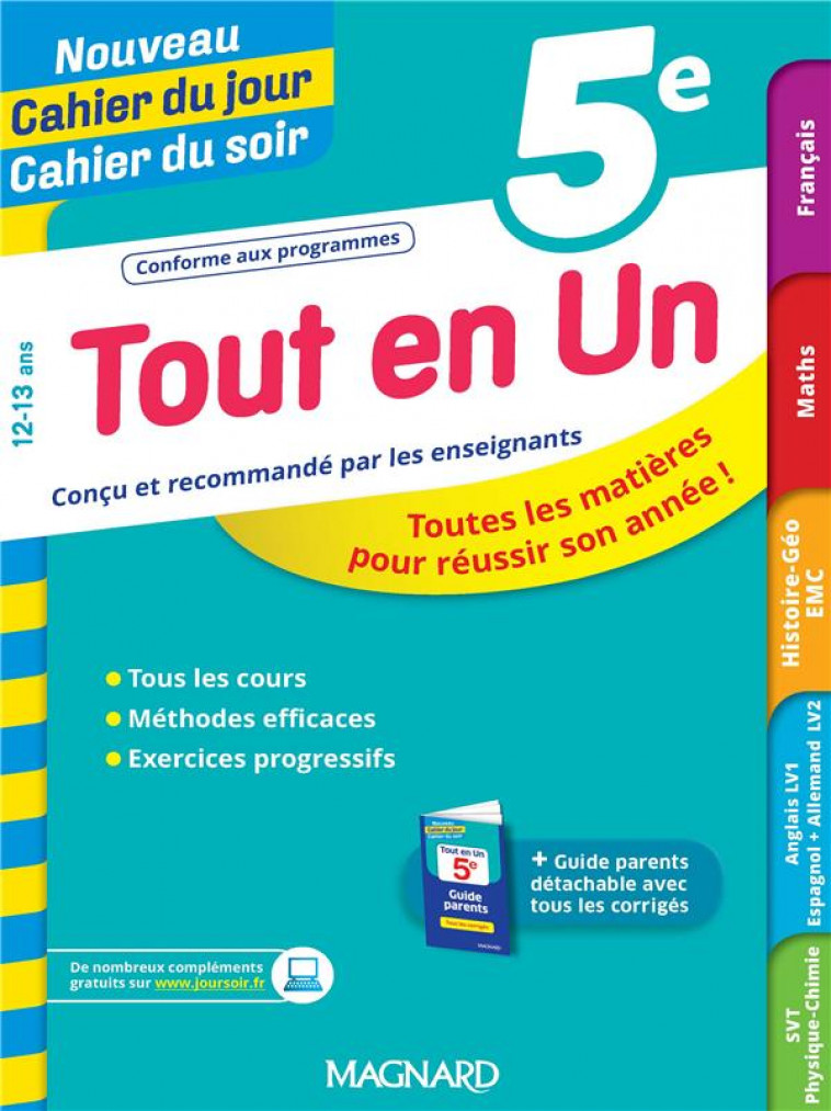 TOUT EN UN 5E - LECONS, METHODES ET EXERCICES - NOUVEAU CAHIER DU JOUR CAHIER DU SOIR - TOUTES LES M - MOKRANI/PICCHIOTTINO - MAGNARD