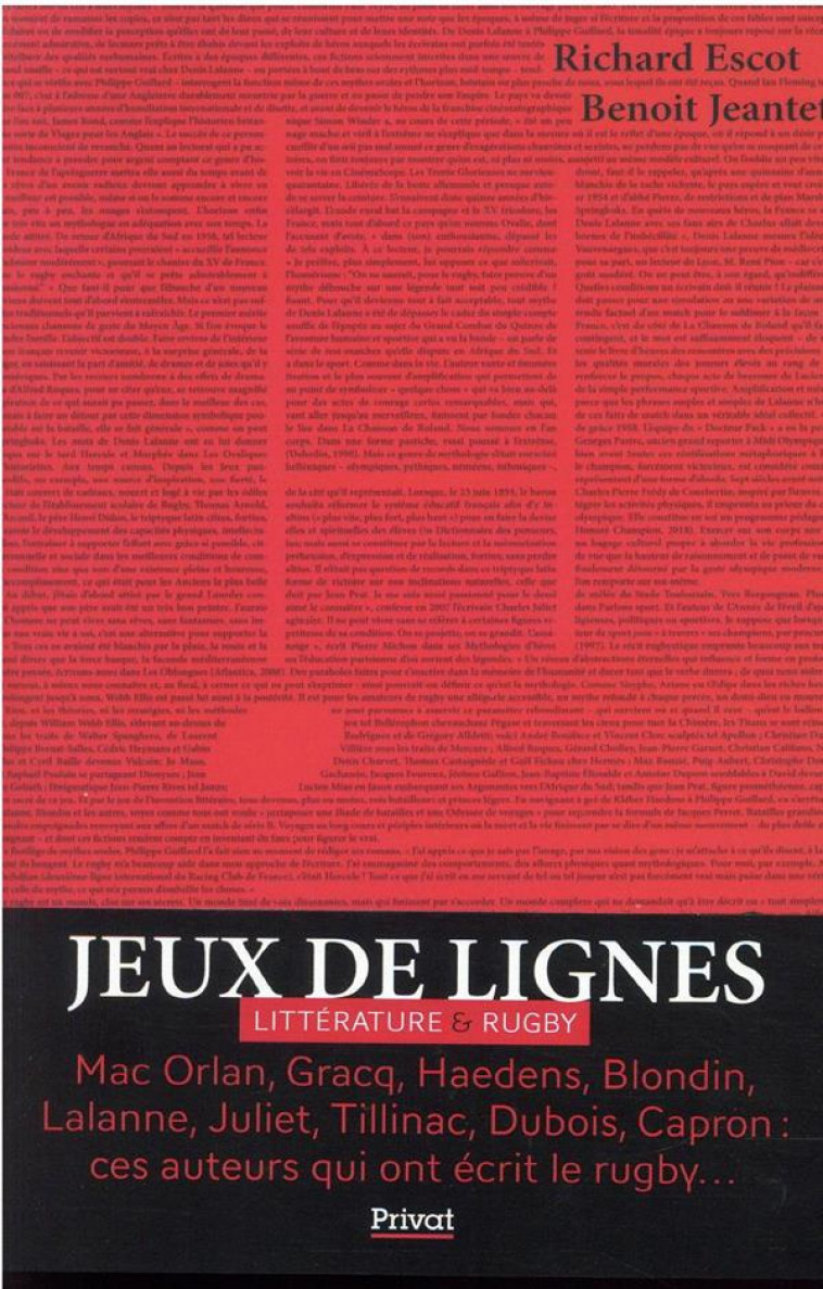 JEUX DE LIGNES - LITTERATURE & RUGBY - ESCOT/JEANTET - PRIVAT