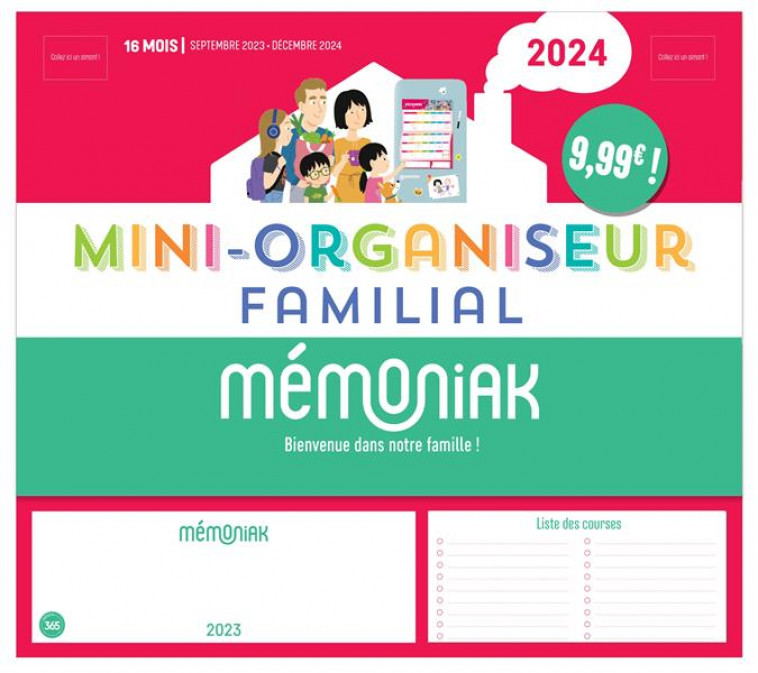 MINI-ORGANISEUR FAMILIAL MEMONIAK, CALENDRIER FAMILIAL MENSUEL (SEPT. 2023- DEC. 2024) - NESK - NC