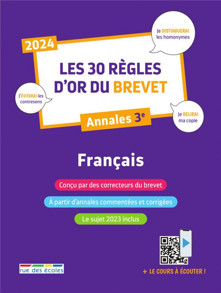 LES 30 REGLES D'OR DU BREVET 2024 - FRANCAIS - ANNALES 3E - COLLECTIF - ANNALES-RDECOLE