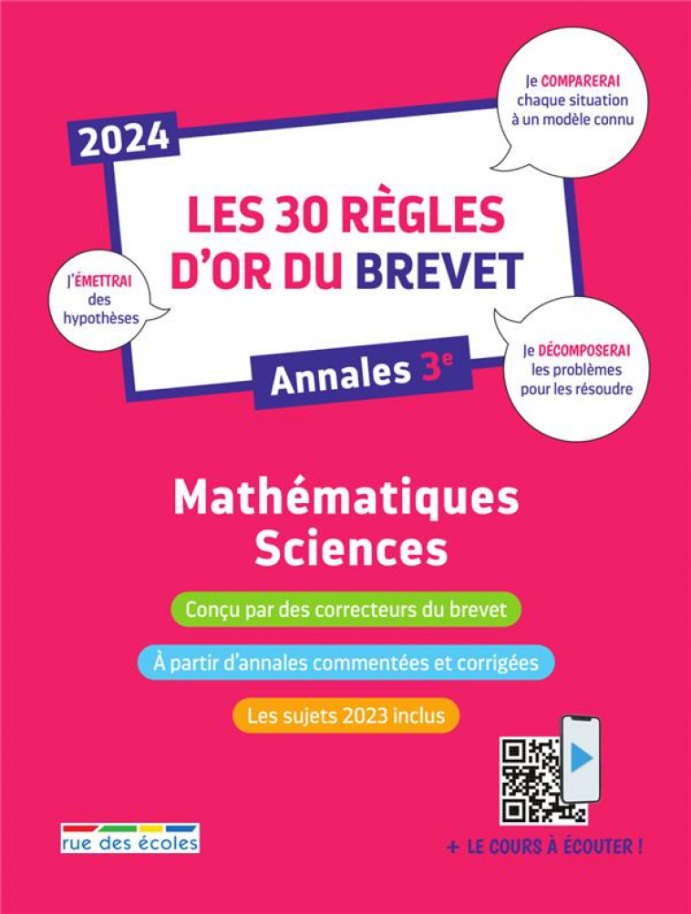 LES 30 REGLES D'OR DU BREVET 2024 - MATHEMATIQUES-SCIENCES - ANNALES 3E - COLLECTIF - ANNALES-RDECOLE
