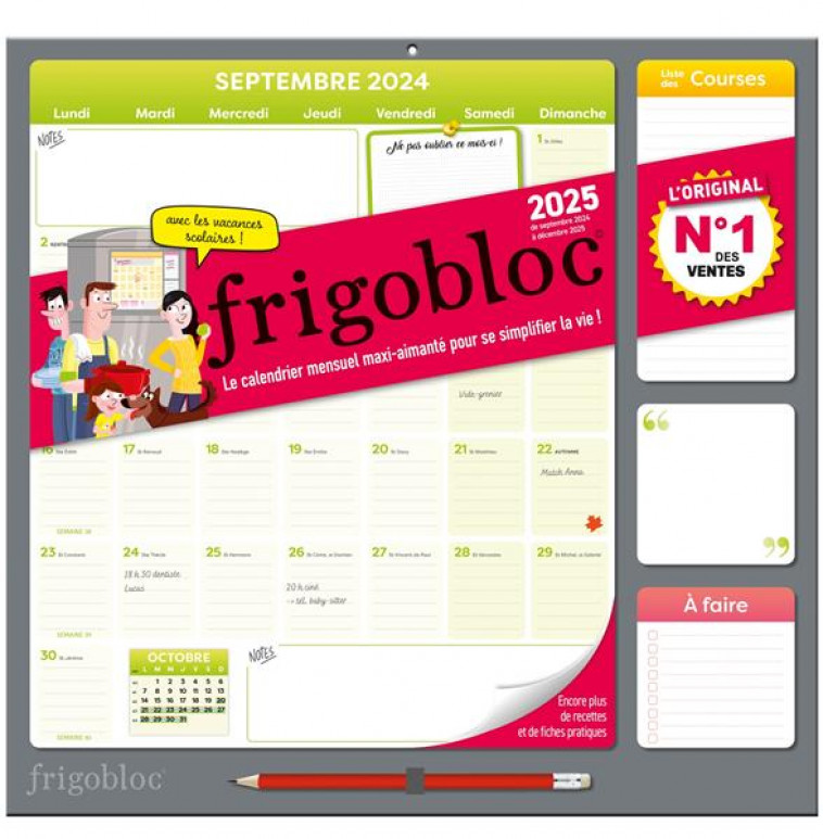 FRIGOBLOC MENSUEL 2025 - CALENDRIER D-ORGANISATION FAMILIALE / MOIS (DE SEPT. 2024 A DEC. 2025) - COLLECTIF - NC