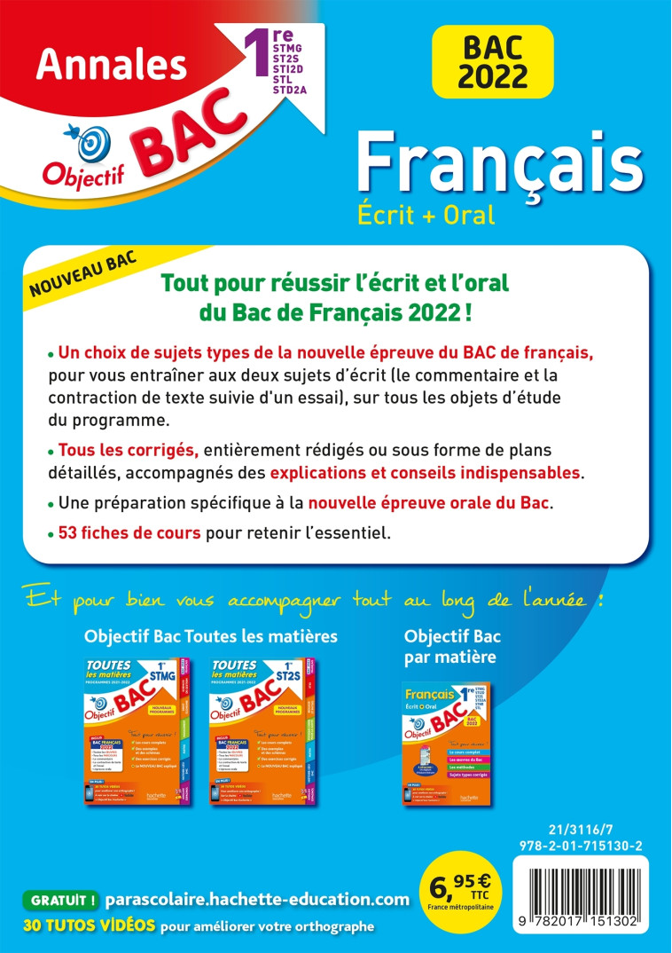 Annales BAC 2022 - Français 1res STMG - STI2D - ST2S - STL - STD2A - STHR - Franck Mazzucchelli - HACHETTE EDUC