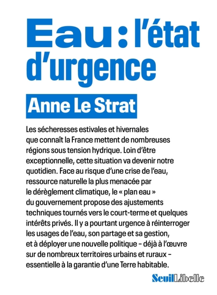 Eau : l'état d'urgence - Anne Le Strat - SEUIL