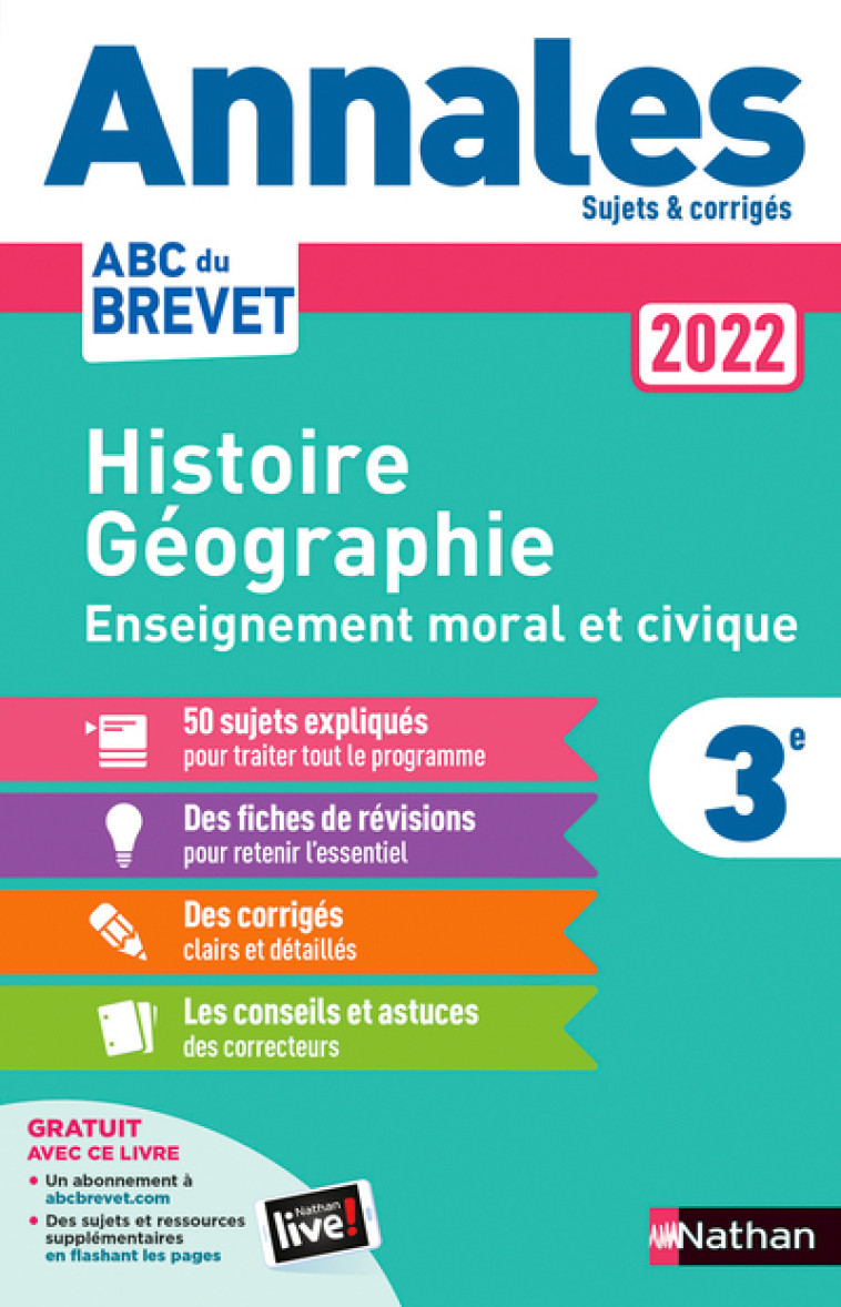 Annales Brevet 2022 - Histoire Géographie Enseignement Moral et Civique - Corrigé - Grégoire Pralon - NATHAN