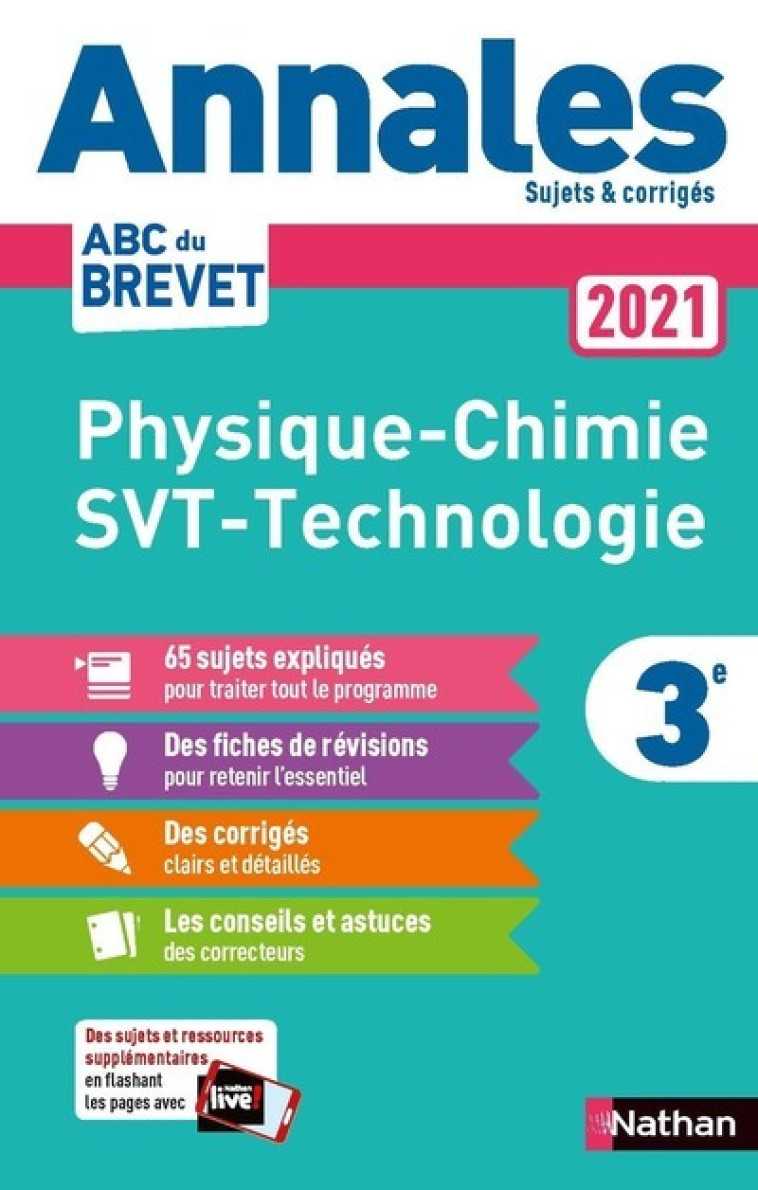 Annales Brevet 2021 - Physique Chimie - SVT - Techno - Corrigé - Nicolas Coppens - NATHAN