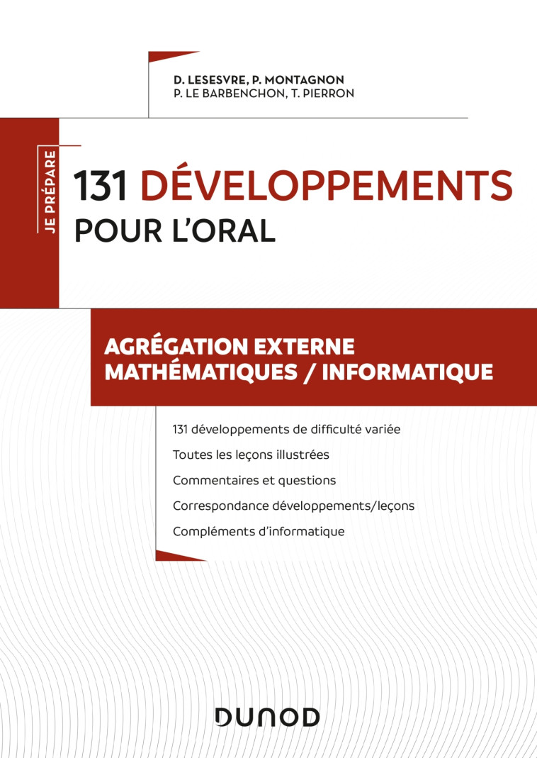 131 développements pour l'oral - Pierre Le Barbenchon - DUNOD