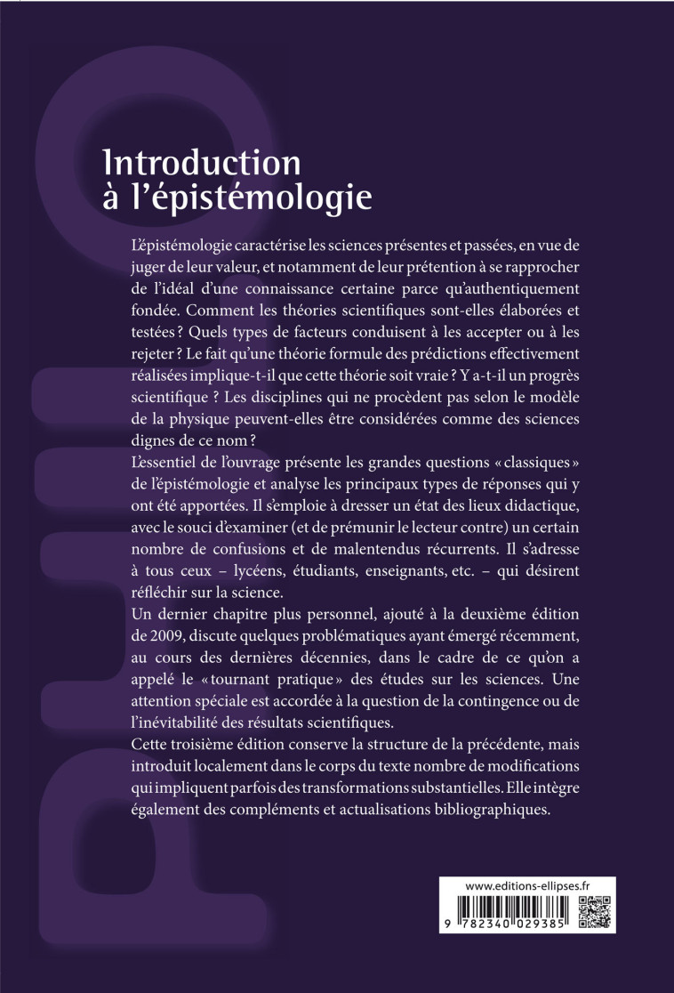 Introduction à l'épistémologie - 3e édition - Léna Soler - ELLIPSES