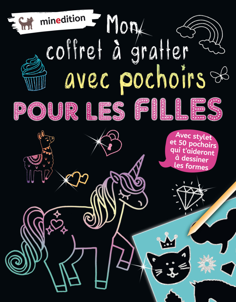 Mon coffret à gratter avec pochoirs - Filles - Maike DUDDEK - MINEDITION