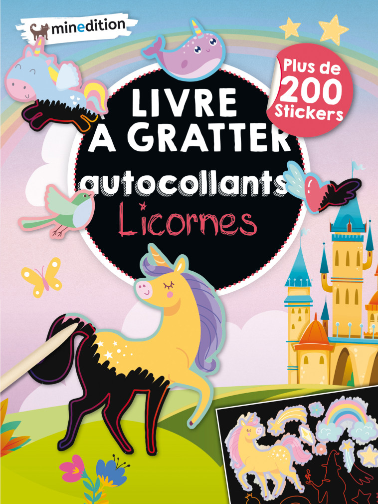 Livre à gratter avec autocollants - Licornes - Eva Schindler - MINEDITION