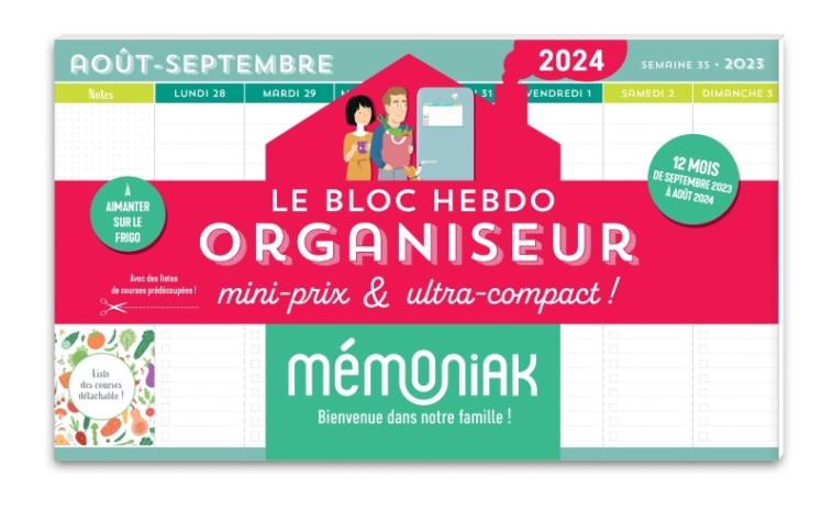 Le bloc hebdo organiseur mini prix & ultra compact 2023-2024, 12 mois -  Nesk - 365 PARIS