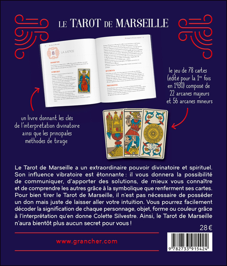 LE TAROT DE MARSEILLE - COFFRET - LE LIVRE & LE JEU TRADITIONNEL DE 78 LAMES - Colette Silvestre - GRANCHER