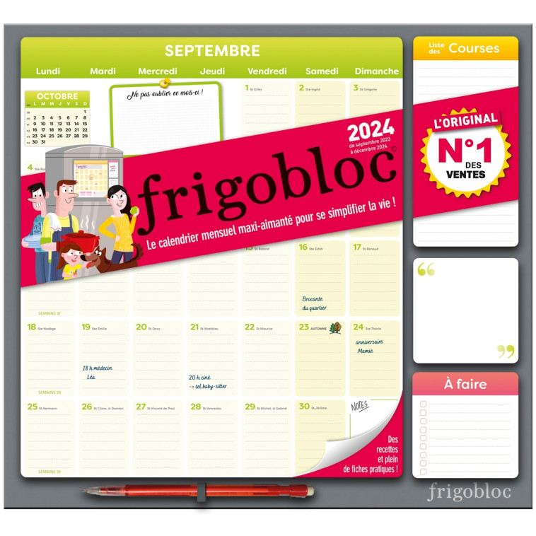 Frigobloc Mensuel 2024 - Calendrier d'organisation familiale / mois (de sept. 2023 à déc. 2024) -   - PLAY BAC