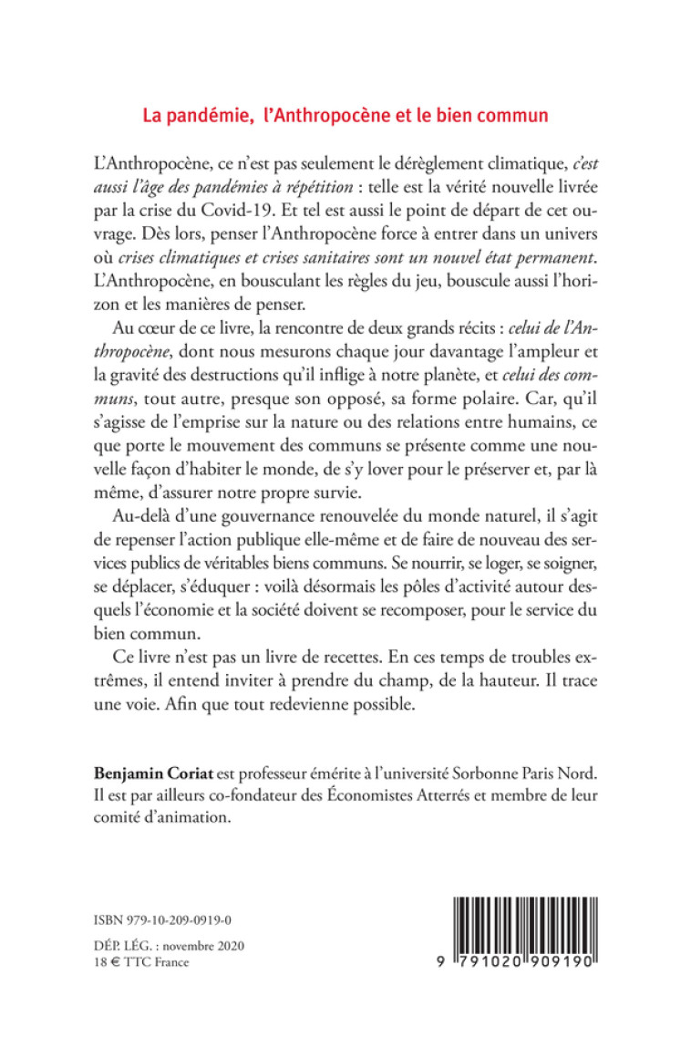 La pandémie, l'anthropocène, et le bien commun - Benjamin Coriat - LIENS LIBERENT